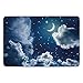 Produktbild Bathroom Bath Rug Kitchen Floor Mat Carpet,Night Sky,Cartoon Kids Children Fairytale Themed Clouds Alluring Moon Lunar Image Decorative,Dark Blue and White,Flannel Microfiber Non-slip Soft Absorbent