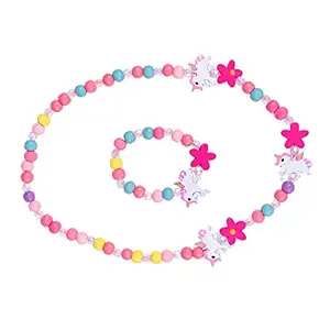 Amosfun Kids Jewelry Set Wooden Unicorn Beads Necklace and Bracelet Gift for Kids Party Favor