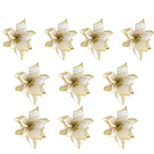 Preisvergleich Produktbild BESTOYARD 10 stücke Weihnachten blumen künstliche glitter hochzeit weihnachtsbaum kränze dekor ornament (Gold)