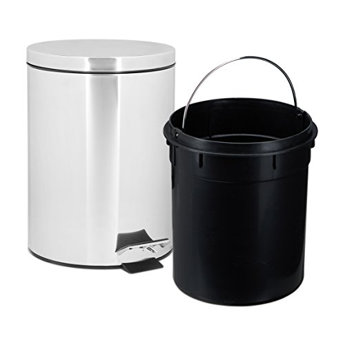 Relaxdays Treteimer 5 L aus Edelstahl H x D: 27 x 20,5 cm Abfalleimer in Metall-Optik als Abfallbehälter und Tretmülleimer für Küche und als Kosmetikeimer im Bad Tretmülleimer, silber - 6