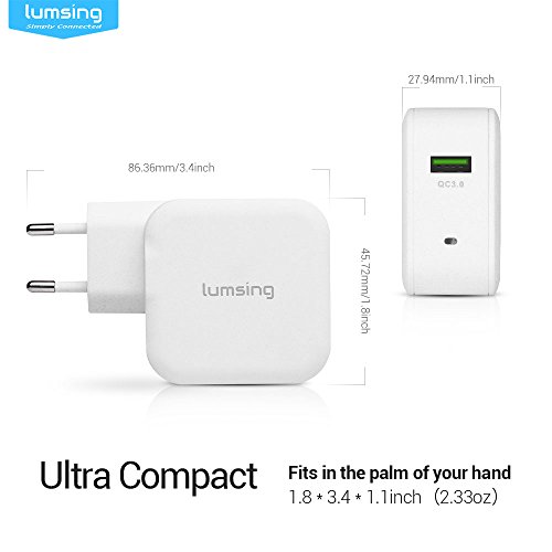 Lumsing QC 3.0 Ladeadapter USB Ladegerät 18 W mit Wandladegerät für iPhone 7/7Plus/6S/6S Plus/6/6Plus,iPad Air,iPad Mini,Galaxy S7/S7 Edge/S6/S5 / S4 / S3, Note3/4,Kameras, MP5 / MP4 ,andere Smartphone und Tablette Weiß - 8