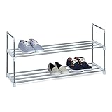 Relaxdays Schuhregal HBT: ca 45 x 90 x 30 cm Schuhschrank aus pulverbeschichtetem Metall mit 2 Ablagen als Schuhkommode und Schuhaufbewahrung beliebig erweiterbar Schuhablage für 8 Paar Schuhe, silber