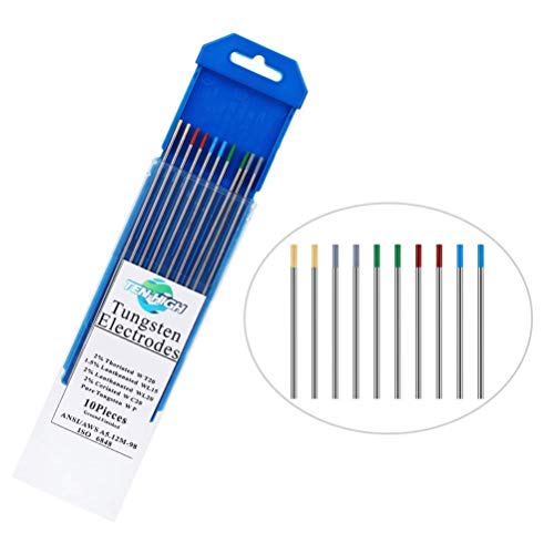 TEN-HIGH Soudage TIG Emballage mixte 2,0x175mm, Électrode en Tungstène, 2 pcs de Tungstène Pur + 2 pcs 2% de Cérium + 2 pcs 1,5% de Lanthane + 2 pcs 2% de Lanthane + 2 pcs 2% de Thorium