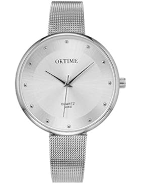 JSDDE Elegante Damen Armbanduhr Quarz Wasserdicht Schöne Zeitloses Design Uhr Mesh Metallarmband Quarzuhr,Silber