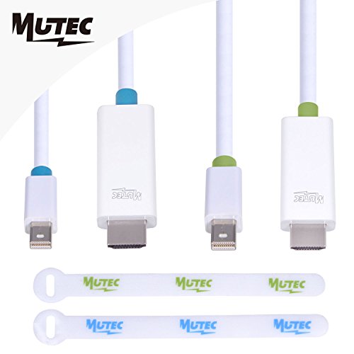 MutecPower 2 Stück von 2 meter Mini DisplayPort (DP) männlich auf HDMI männlich Kabel - 4K Ultra HD - Weiß - 2m Mit 2 Kabelbinder