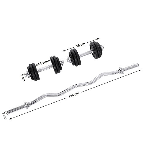 Songmics 30 kg Hantelset mit Curlstange 1 x SZ Stange 120 cm lang aus Gusseisen SYL30P - 3