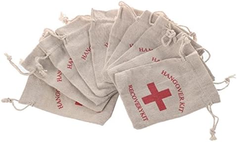 10pcs Cotton Wedding Party Favor Gift Bags 4 x 6 Inch RED Cross Hangover Kit Bag For Bachelorette Hen Party Favors, Recovery Kit Bags, Survival Kit Bags, Muslin Drawstring Bag