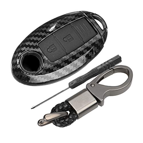 Happyit ABS Carbon Fiber Shell+Silicone Car Key Cover Case Keychain for Nissan 350Z Qashqai J10 J11 X-Trail t31 t32 Kicks Tiida Pathfinder Murano Note Juke 3 Buttons (Black)