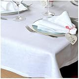 Fabricado en Unión Europea Linen & Cotton - Mantel FLORENCE Muy Elegante de Tela con Vainica, 100% Lino (143 x 350cm, Blanco)
