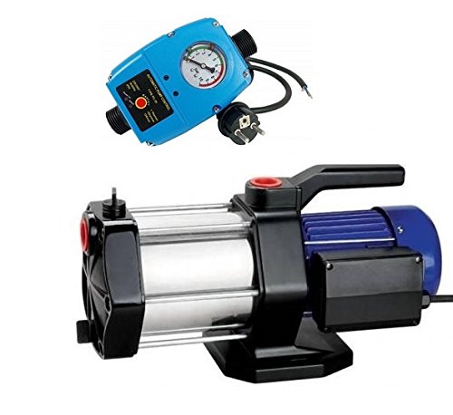 Gartenpumpe Kreiselpumpe Multi 1300 INOX 1300Watt 5-stufig Edelstahl mit integrierten thermischen Schutzschalter. Fördermenge: 5400l/h + Steuerung (Trockenlaufschutz) + Rückschlagventil. - 2
