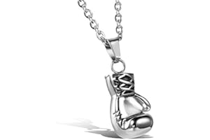 JewelryWe 5 Pièces Bijoux Pendentif Collier Homme Boxe Gant Motard Biker Acier Inoxydable Fantaisie Couleur Argent & Noir & Or & Bleu & Multi Couleur Longueur 55cm avec Sac Cadeau