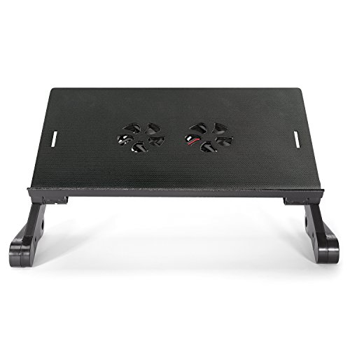 TRESKO® klappbarer Notebook-Tisch Laptop-Ständer Beamer-Tisch, aus hitzeabsorbierendem Metall, 15 kg Tragkraft, mit Luftschlitzen zur Laptop-Kühlung, auch als Frühstücks-Tablett oder Stativ verwendbar, individuell höhenverstellbar für ergonomische Sitzposition, in verschiedenen Farben (schwarz und silber) und Ausführungen (mit und ohne Lüfter, Stromversorgung per USB) (Schwarz) - 2