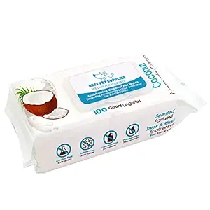 Best Pet Supplies Coconut-Scented Moisturizing Pet Wipes for Dogs & Cats ? Extra Soft & Strong Grooming Wipes with Gentle Plant-Derived Formula, Model Number: WW-CO-100T