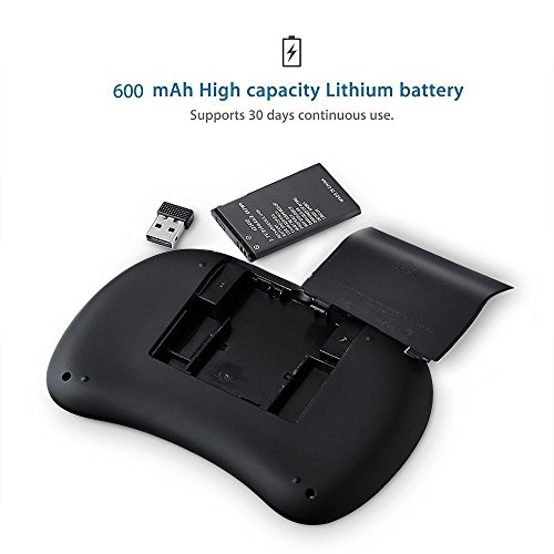 2,4Ghz Mini Hintergrundbeleuchtung Funktastatur mit Touchpad Maus Wireless Tragbare Handheld Multimedia Tastatur mit QWERTZ Tastaturlayout und eingebaute wiederaufladbare Batterie für Google Android Smart TV Box Raspberry PI TV Box XBOX PS3 HTPC IPTV – Schwarz - 4