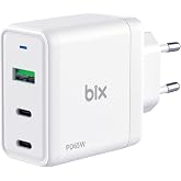 Bix BX3P65G 65W GaN Qualcom 4.0 2*Type-C & USB-A 3 Portlu, MacBook Air, iPad Air, iPhone 17/16/15/14/14 Max iPhone /13/13 Max