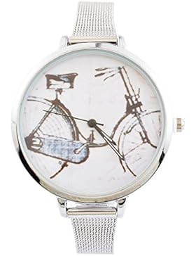 Souarts Damen Armbanduhr Fahrrad Muster Deko Quarz Uhr mit Batterie Charm Geschenk Silber Farbe