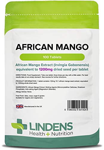 Lindens Mango africano 1200 mg en comprimidos | 100 Paquete | Extracto potente equivalente a 1200 mg de semillas secas