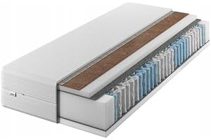 IZER Materac 140 x 200 cm, 24 cm, rdzeń ze sprężyn kieszeniowych, stopień twardości H3, H4, 7-strefowy, łóżko materace 2 w 1, z włókna kokosowego, materac zwijany, komfortowa pianka