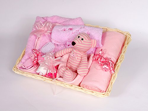 Gift Wrapped Pink Baby Shower Hamper With 12 Newborn Essentials