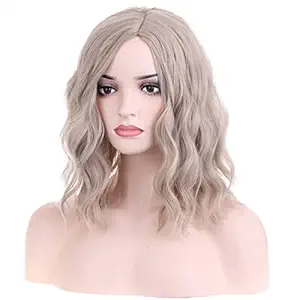 BERON Shoulder Length Curly Wig Charming Women Girls Beach Wave Wigs for Cosplay Party or Daily Use Wig Cap Included (Ash Golden)