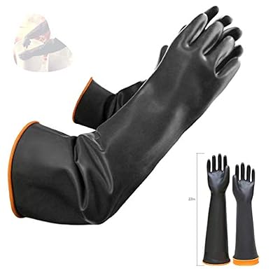SuperCat Gants en latex résistant aux produits chimiques en caoutchouc résistant à la sécurité industrielle, gants de protection longs, gants robustes noirs1 paire