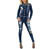  Ital-Design Jumpsuit Destroyed Jeans Overall Für Damen, Blau In Gr. L