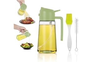 DD UNLIMITED Pulverizador de Aceite spray, Cristal de 470 ml, 2 en 1 con Cepillo de Limpieza y Pincel de Silicona. Dispensador de Aceite (Verde)