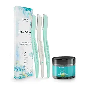 Femisafe Adonia Face Razor + FemiSafe Aloe-vera gel(100% Organic)| Painless & Safe hair removal| Soothes and moisturizes your skin (Pack of 3 razors + Aloe Gel)