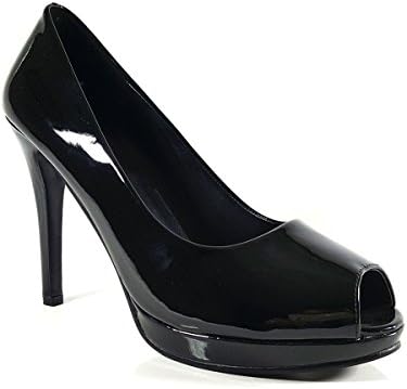 LavishFashion New Women Men Drag Queen Crossdresser Leather Peep Toe Front High Heels Court Shoes Large Size UK 9-UK 12 (UK12, Black Patent)