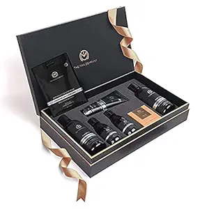 The Man Company Ultimate Charcoal Detan Kit with Elegant Gift Box | Charcoal Body wash, Shampoo, Face Scrub, Face wash, Charcoal Soap, Cleansing gel, Charcoal Sheet mask*2 (Set of 8)
