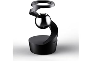LONGCANHUI Levitating Desk Top Spinner - Metal Stress Relief Toy for Kids, Teens & Adults, Floating Gyro with LED Lights, Cool Office Decor in 6 Colors (Black Sliver)