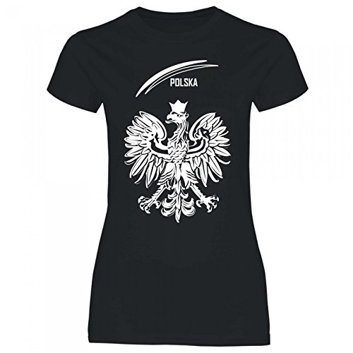 Royal Shirt df4 Damen T-Shirt Polen Poland Adler Wappen | WM EM Fußball Trikot, Größe:M, Farbe:Black