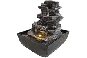 ‎DRULINE DRULINE Zimmerbrunnen mit LED - Zimmer Wasserfall Brunnen - Kaskadenbrunnen - Zimmerbrunnen - Polyresin Stein Optik - B/H/T ca. 13,5 x 18 x 13,5 cm - Grau/Schwarz - Indoor