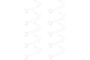 BrambleCo 10PCS Clear Nose Studs - Acrylic L-Shaped Nose Bar Ring - Invisible Piercing Jewelry - Flat Top Bone Studs Retainer - Flexible Nose Retainers for School (Clear)