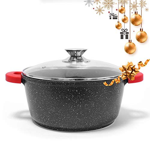 Jonas - Faitout/Marmite avec Revêtement Effet Pierre Granité & Céramique Anti-Adhérent SANS PFOA Pour une Cuisson Saine & Sans Matière Grasse Qualité Allemande GREBLON C3+ Garantie TOP Qualité! (40cm)