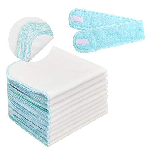 BHAHAI 10 Pack Cotton Facial Cloth, Soft Pure Cotton Muslin Face Cloths Cleansing Facial Cloths Facial Cleansing Muslin Cloths with 1 Blue Magic Tape Spa Facial Headband for Remove Makeup Tool