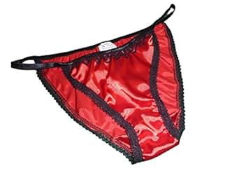 SHINY SATIN and lace MINI TANGA string bikini panties RED