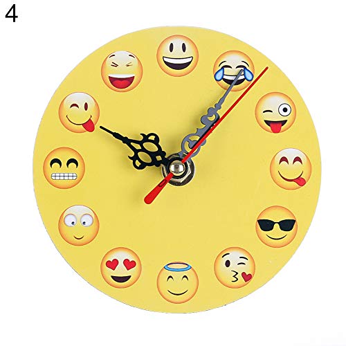 DKEyinx Funny Cartoon Emoji Kids Wall Clock for Living Room, Creative Round Bedroom Decor, 11.5cm, Wood - 4#