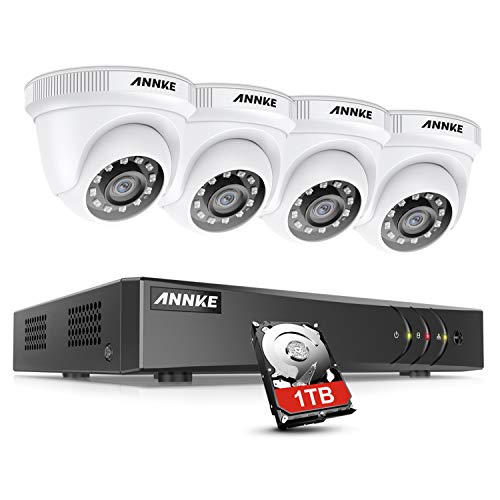 ANNKE 8CH DVR système de Surveillance 1080P TVI H.265+ DVR avec HDD 1TB,4 Caméras de vidéosurveillance 2MP Jour/Nuit Intérieur Extérieur Détection de Mouvement