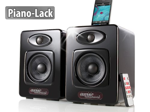 auvisio Funklautsprecher-Docks: Design-Stereo-Lautsprecher mit Dock fÃ¼r iPod/iPhone 4/4s, black, 100 W (Lautsprecherboxen fÃ¼r zu Hause)