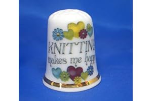 BIRCHCROFT CHINA Birchcroft Porcelain China Collectable Thimble - Knitting Makes Me Happy - Free Box