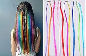 Raaya Set of 6 Pcs Braid Style Coloured Hair Streak Extension Clip With Attached For Girls And Women And Also For Kids Use Hair Accessories (Colorful Streaks With Clips (Multicolor))