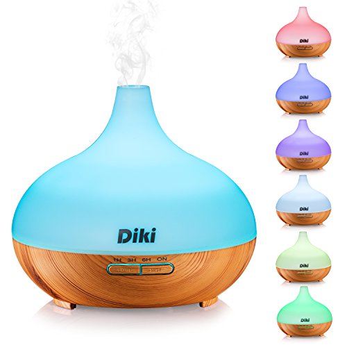 Aroma Diffuser,DIKI Ultraschall Ätherisches Öl Diffusor Luftbefeuchter Holzmaserung Duftzerstäuber Düfte Humidifier Aromatherapie Duftöl Diffusor 300ML mit 7 Farben LED Licht für Babies Persönlich Schlafzimmer Büro oder