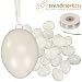 Produktbild Kunststoff-Eier weiß 6 cm  25er Pack + Aufhängeösen und 50m Satinband weiß  Basteleier unbemalt ca. 60mm groß  Oster-Eier mit Loch  Plastik-Eier für Oster-Deko | trendmarkt24 - 259150