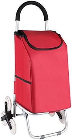 M&amp;A Trolley Dolly 6 wheel Folding Shopping Cart Stair Climbing Cart Grocery Cart with Wheel Bearings for Go Up and Down Stairs , red