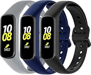 [Strap ONLY] TKM 3 Pack Silicone Bands Compatible for Samsung Galaxy Fit E, Soft Sport Silicone Replacement Straps Wristbands for Galaxy FitE SM-R375 Watch for Boys & Girls.(WATCH IS NOT INCLUDED) (Black/Blue/Grey)