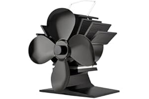 VOYTO Ventilatore a 4 foglie - Ventilatore da forno a funzionamento termico per stufe e stufe a legna - Alluminio nero
