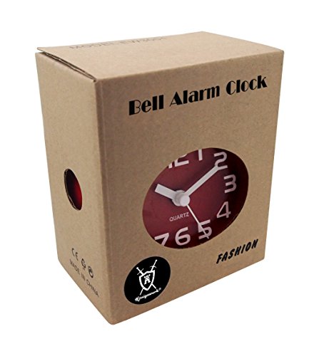 Königswerk Doppelglocken-Wecker mit 3D-Ziffern und lautem Alarmton, geräuschlos, Quarzuhrwerk, analog, mit 2 Glocken – rot - 5