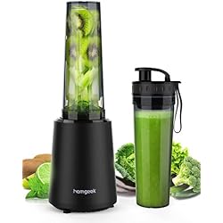 Homgeek Mini Blender, Blender Smoothie Maker 25,000 RPM/Min, Mixeur à Smoothie avec une bouteille portable compacte de 500 ml, 4 lames en acier inoxydable, 300 W, Sans BPA