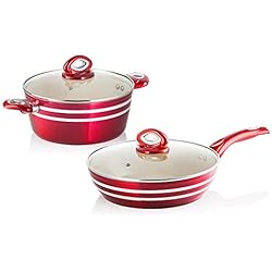 Chefs Star Set de casseroles et poêles en aluminium - set de cuisine 11 pièces Rouge